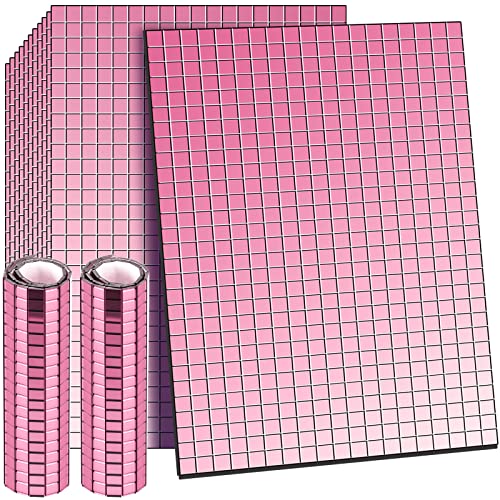 Romooa Self-Adhesive Mirrors Mosaic Tiles, 7200 Pieces (Pink, 5 x 5 mm), Peel and Stick, Real Glass, Geometric Pattern, 12 Sheets of 600 Pieces Each - Image 1