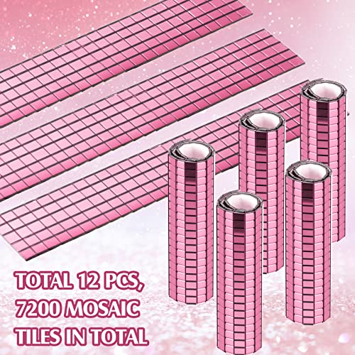Romooa Self-Adhesive Mirrors Mosaic Tiles, 7200 Pieces (Pink, 5 x 5 mm), Peel and Stick, Real Glass, Geometric Pattern, 12 Sheets of 600 Pieces Each - Image 4