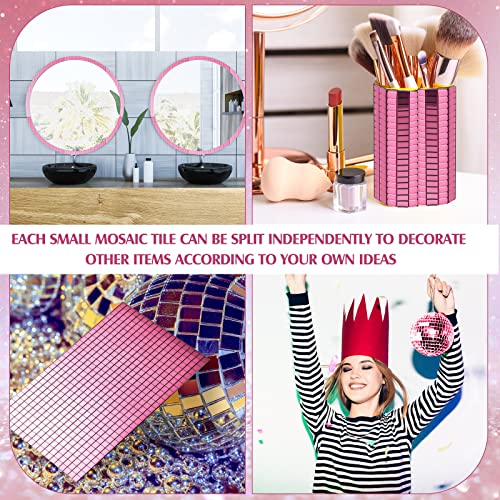 Romooa Self-Adhesive Mirrors Mosaic Tiles, 7200 Pieces (Pink, 5 x 5 mm), Peel and Stick, Real Glass, Geometric Pattern, 12 Sheets of 600 Pieces Each - Image 5