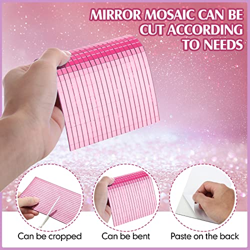 Romooa Self-Adhesive Mirrors Mosaic Tiles, 7200 Pieces (Pink, 5 x 5 mm), Peel and Stick, Real Glass, Geometric Pattern, 12 Sheets of 600 Pieces Each - Image 3