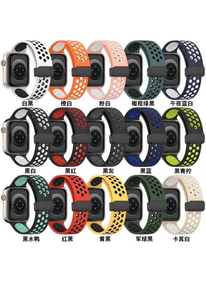 LS For Apple Watch Ultra Apple 1-10 Generations Universal Magnetic Buckle Nike Breathable Two-color Strap - Image 2