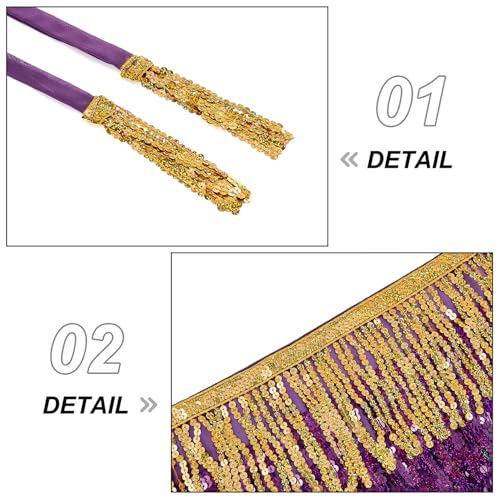 Durio Women Mardi Gras Skirt Belly Dance Hip Scarf Sequin Tassel Skirt Wrap Sparkly Fringe Glitter Mini Skirt for Women Disco Rave Skirt Mardi Gras Outfit for Women Golden-Purple-Green One Size - Image 4