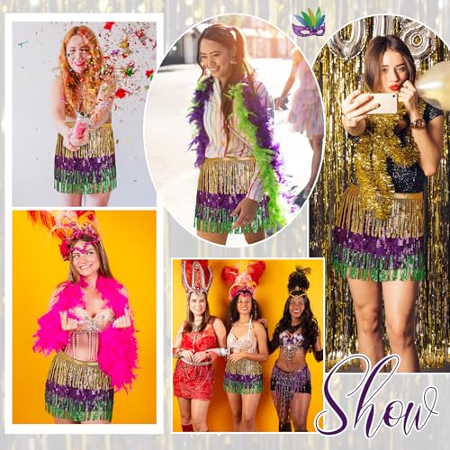 Durio Women Mardi Gras Skirt Belly Dance Hip Scarf Sequin Tassel Skirt Wrap Sparkly Fringe Glitter Mini Skirt for Women Disco Rave Skirt Mardi Gras Outfit for Women Golden-Purple-Green One Size - Image 5