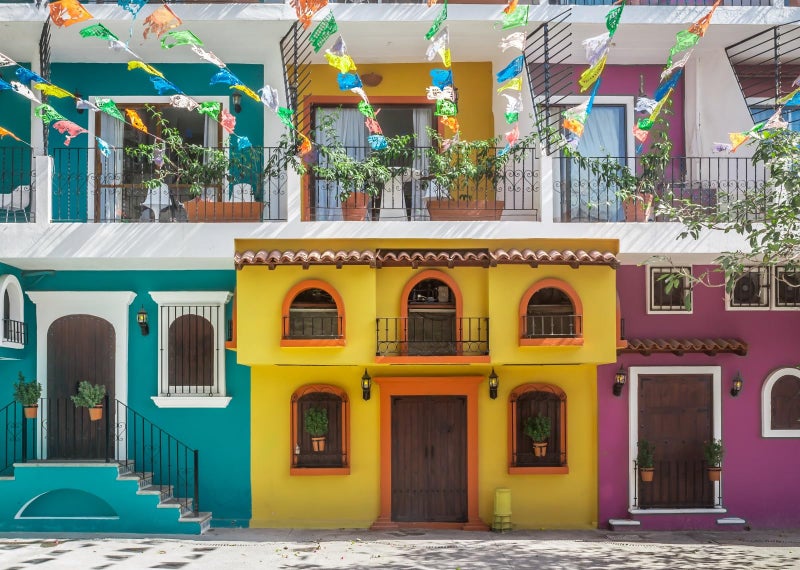 BELECO 7x5ft Fabric Old Streets Backdrop Traditional Colorful Houses Building Paper Flags Mexican Fiesta Background Theme Party Decorations Photo Booth Studio Props - Image 3