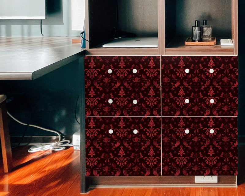 FLFK Vintage Red Wallpaper Gothic Peel and Stick Wallpaper 16" x 128" Vinly Self-Adhesive Contact Paper for Kitchen Bathroom Bedroom Dining Room Accent Wall Decor - Image 4