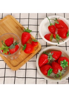 SYOSI 30 Pieces Artificial Strawberries of Assorted Sizes Lifelike Plastic Fake Fruit Decoration for Home Kitchen Party Photography Props Red  - Image 4