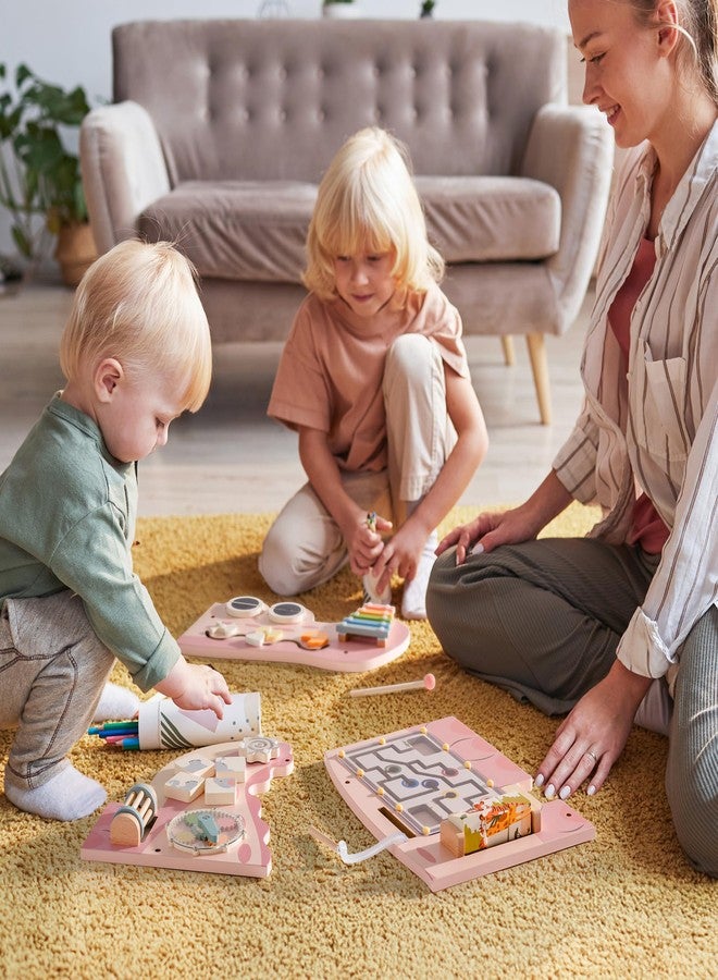 Robotime لوحات حائط مشغولة على شكل تمساح من ROBOTIME للأطفال، لوحة أنشطة حسية مونتيسوري باللون الوردي، مركز تعليمي مثبت على الحائط للأطفال، ألعاب تعليمية للأولاد والبنات - Image 5