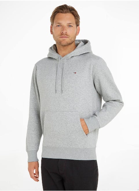 Men's Fleece Flag Patch Hoody Sweatshirt, Grey