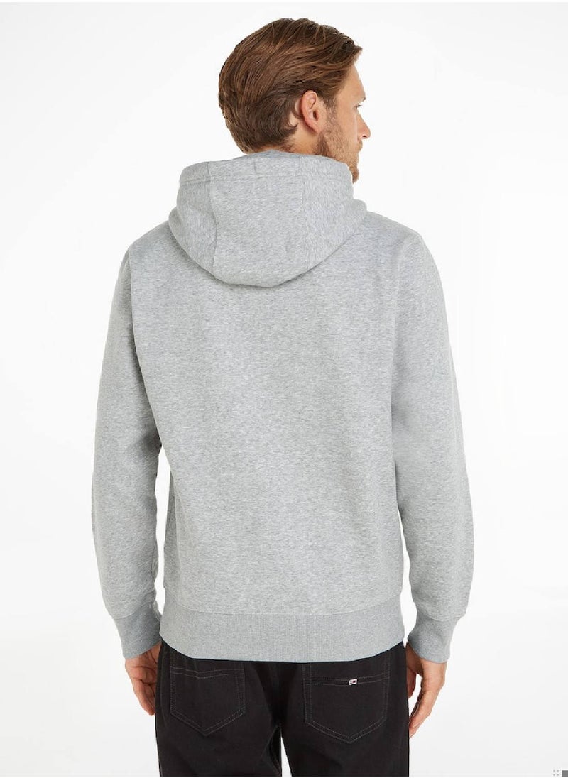 TOMMY JEANS - Men's Fleece Flag Patch Hoody Sweatshirt, Grey - Image 1