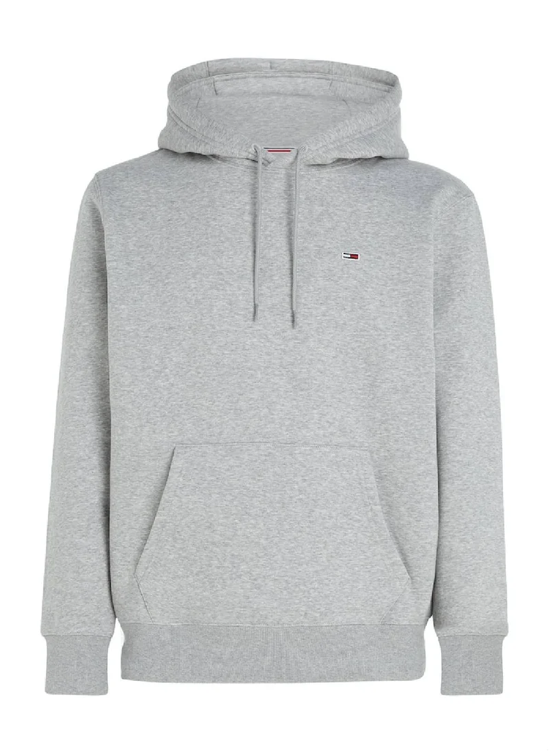 TOMMY JEANS Men's Fleece Flag Patch Hoody Sweatshirt, Grey