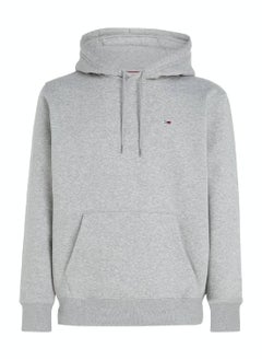 TOMMY JEANS Men's Fleece Flag Patch Hoody Sweatshirt, Grey  - Image 2