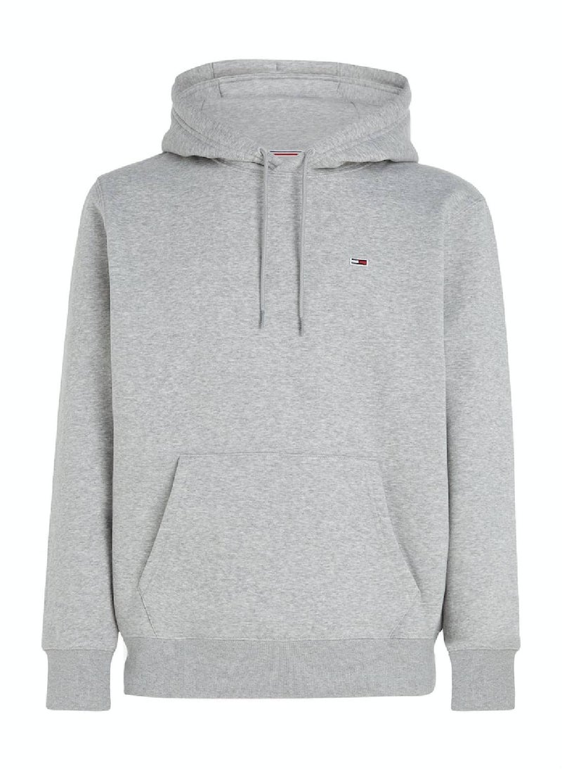 TOMMY JEANS - Men's Fleece Flag Patch Hoody Sweatshirt, Grey - Image 1