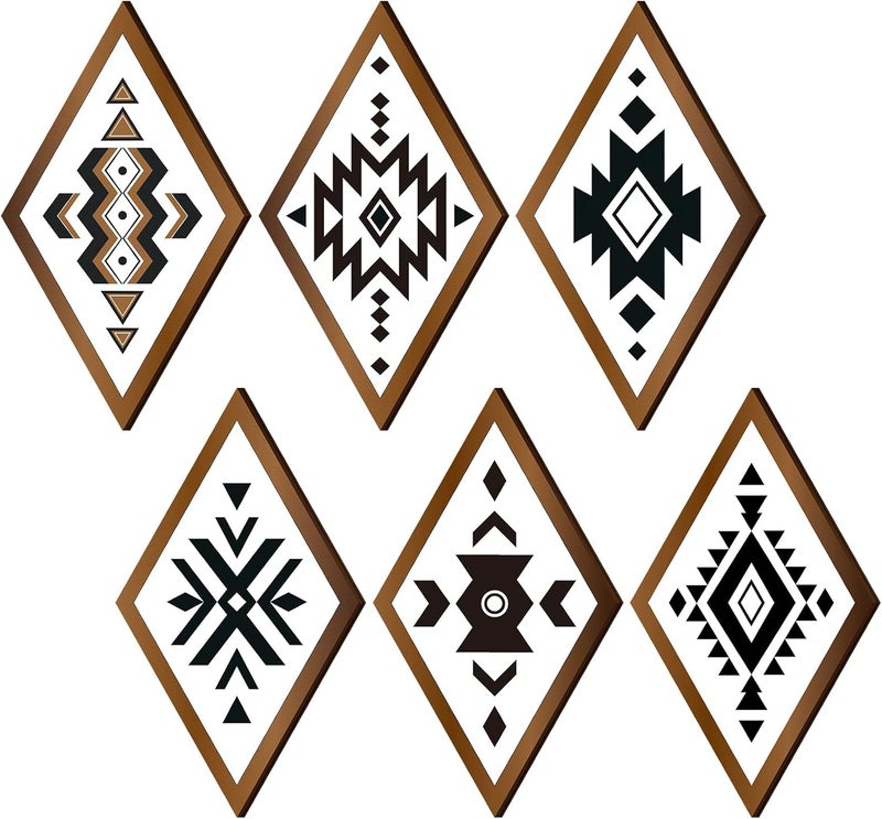 Nuenen 6 Pcs Farmhouse Home Wall Decor Western Aztec Geometric Diamond Frame Wall Hanging Boho Modern Abstract Art Prints Wooden Diamond Sign Decorations for Bedroom Living Room Bathroom - Image 1