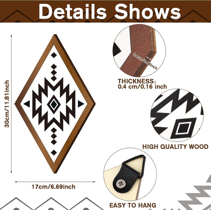 Nuenen 6 Pcs Farmhouse Home Wall Decor Western Aztec Geometric Diamond Frame Wall Hanging Boho Modern Abstract Art Prints Wooden Diamond Sign Decorations for Bedroom Living Room Bathroom - Image 2
