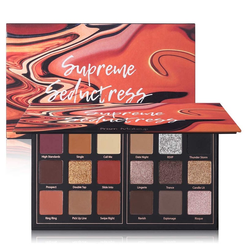 Prism Makeup Matte Eyeshadow Palette Pro 18 Colors Pigmented Shimmer Glitter Eye Shadow Palette Long Lasting Waterproof Smokey Powder Cosmetics Halloween Makeup Kit 01 Seductress