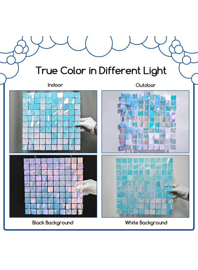 COKAOBE Rainbow Blue Shimmer Wall Backdrop 24PCS Rainbow Blue Sequins Backdrop Decoration Panels, Photo Backdrops for Baby Shower Mermaid Unicorn Birthday Anniversary Wedding Decoration (Rainbow Blue) - Image 4