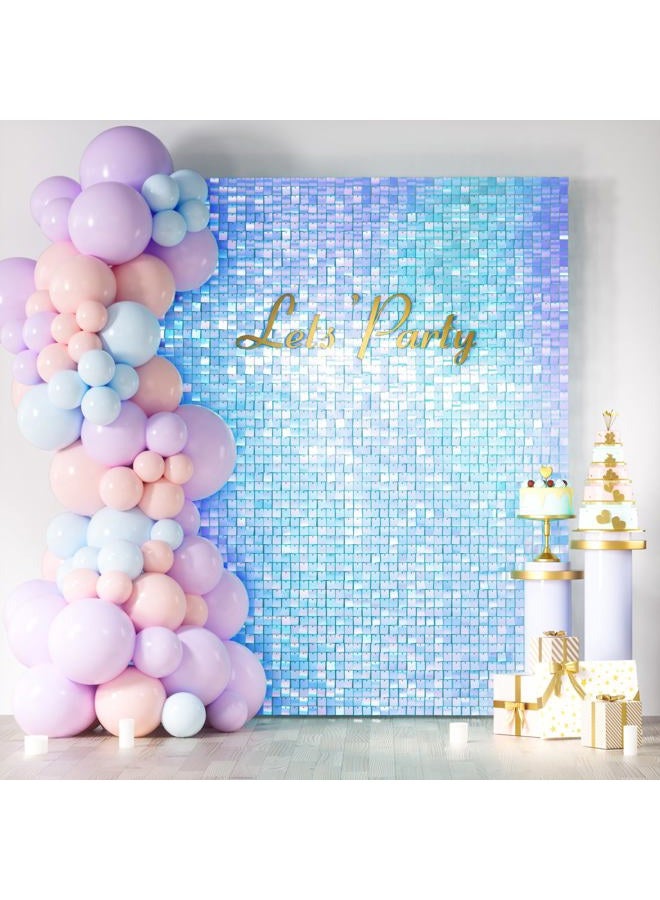 COKAOBE Rainbow Blue Shimmer Wall Backdrop 24PCS Rainbow Blue Sequins Backdrop Decoration Panels, Photo Backdrops for Baby Shower Mermaid Unicorn Birthday Anniversary Wedding Decoration (Rainbow Blue) - Image 1