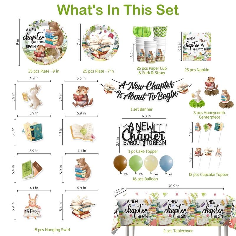 Yingoto 193pcs Storybook Baby Shower Decorations Tableware Set, for 25 Guests, Story Book Baby Shower Decorations, for Book Themed Party, includes banner, plates, napkins, tablecloths - Image 2