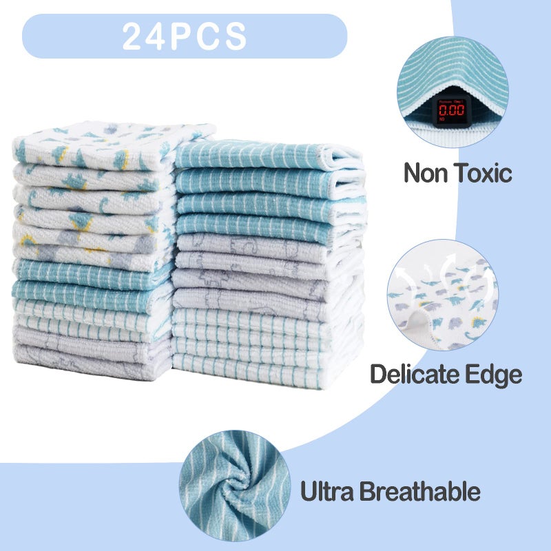 Viviland Baby Washcloths, 24Pack Baby Wash Cloths for Newborn, Baby Towels and Infant Bath Face Washcloths for Boys Girls Super Soft Absorbent, Gentle on Sensitive Skin Body, 9x9 Dinosaur - Image 5