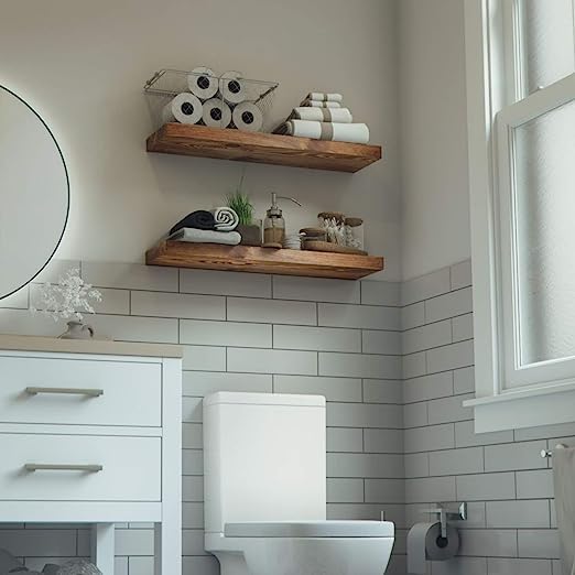 ODEJIA Wood Floating Shelves Set of 2 Rustic Shelf 24 inch Made in Europe Wide Wooden Wall Shelves for Living Room Bedroom Kitchen Bathroom Farmhouse Walnut Color 24D x 67W x 12H - Image 4