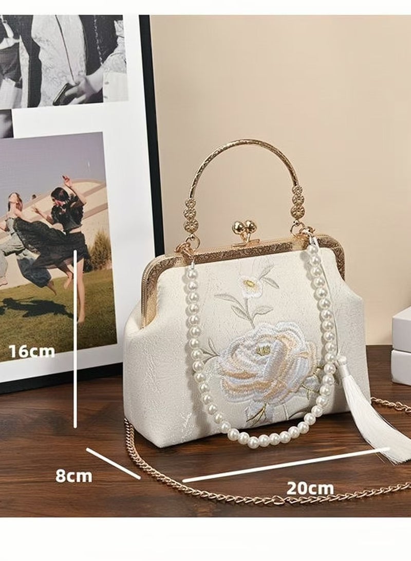 Women's noble embroidered handbag, retro embroidered flowers have a high-end feel, small size and large capacity, easy to carry, suitable for any occasion, outings or evening parties, can be given as a gift to female friends  - Image 5