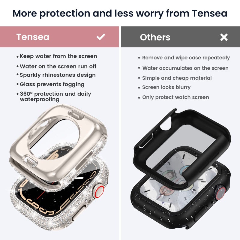 Tensea [2 in 1 for Waterproof Apple Watch Screen Protector Case 41mm Series 9/8/7 Accessories, 360 iWatch Diamond Front Bumper with Glass Film and Back Bumper, Bling Face Cover Women, 41 mm - Image 2