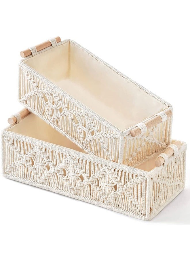 Garlo - Macrame Storage Baskets, Boho Decor Box, Handmade Woven, Set of 2 - Image 1