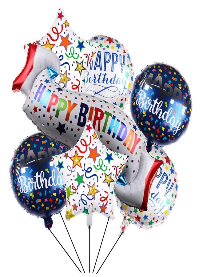 CSTYWC 7Pieces Happy Birthday Banner Foil Balloon Set 18inch Star and Circle Mylar Foil Balloon for Kids & Adults Birthday Decorations and Party Supplies Favor - Image 1