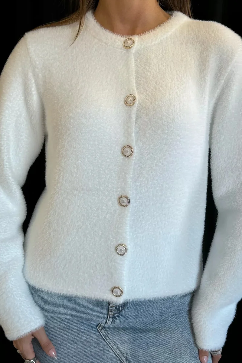 جولسلي Yumoş Yarn Women's Bearded Knitwear Jacket