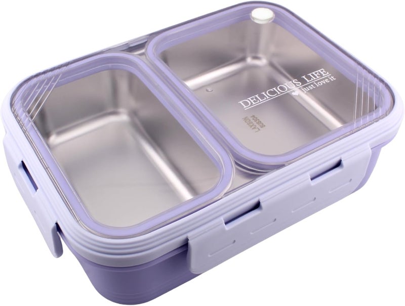 Cravista Stainless Steel Bento Lunch Box, Leak Proof Lunchbox for Kids, BPA Free Bento Box for Kids and Adults | Tiffin for Office and School (Purple, 700 ML, 2 Compartment) - Image 1