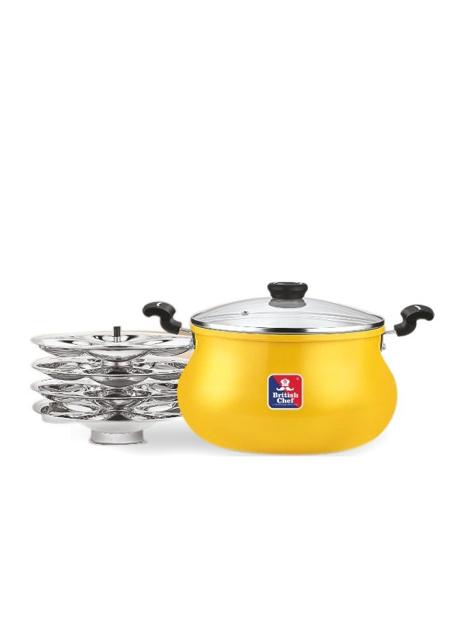 British Chef Stainless Steel Multi Pot with Idli Plates, Multi utility and Multi usage, 4 shapes idli plates, Triangular, Square, Heart and Flower - 5 Litres 