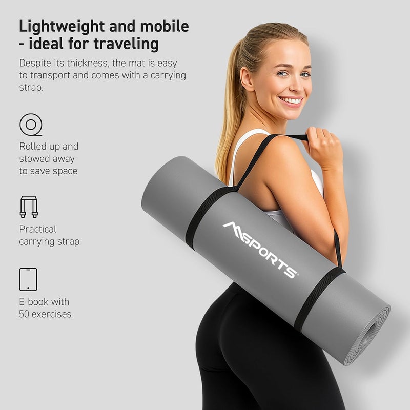 MSPORTS Yoga Mat Premium Non Slip Thick – Extra Comfortable Exercise Mat for Home Workouts, Pilates, Stretching & Gym – Cushioned NBR Foam, Gym Mat with Strap, for Women & Men - Image 3