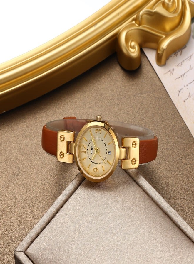 BUREI Women's Luxury Quartz Waterproof Pointer Watch with Simple Leather Strap - Exquisite Small Women's Watch, White Pink Gold - Image 3