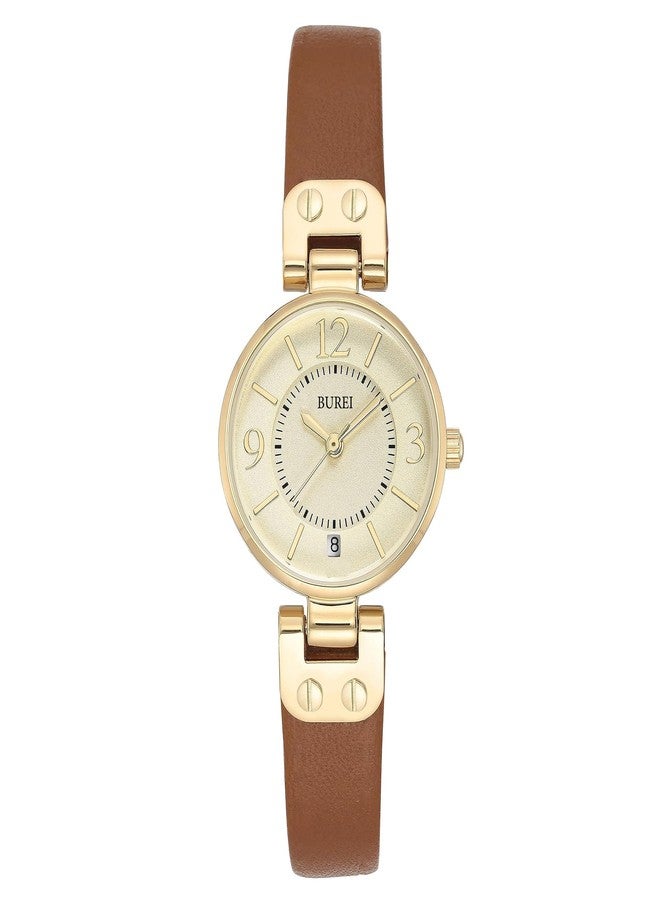 BUREI Women's Luxury Quartz Waterproof Pointer Watch with Simple Leather Strap - Exquisite Small Women's Watch, White Pink Gold - Image 1