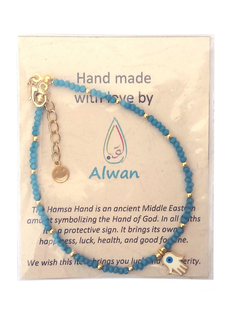 Alwan - Long Size Crystal Anklet with an Evil Eye in the Center of a Hamsa - Image 1