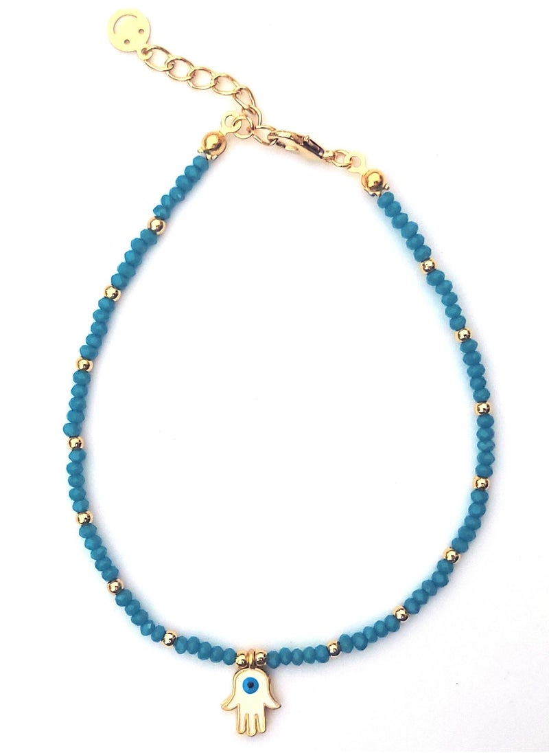Alwan - Long Size Crystal Anklet with an Evil Eye in the Center of a Hamsa - Image 1