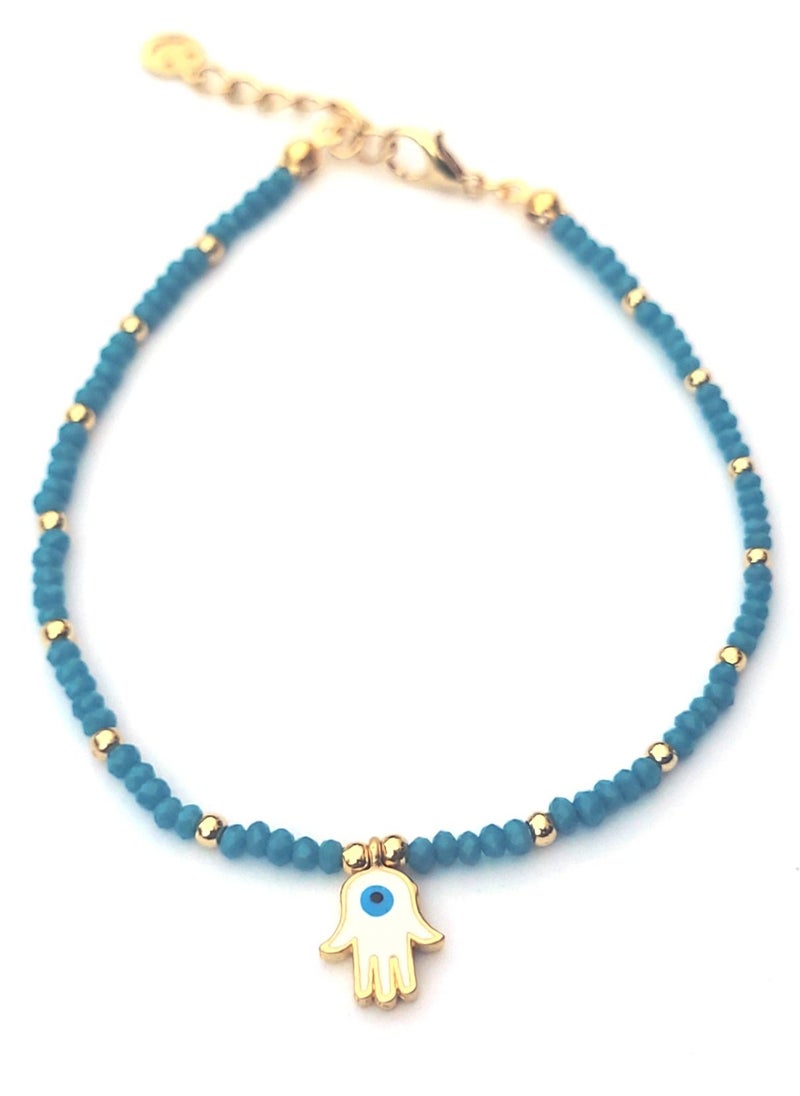 Alwan - Long Size Crystal Anklet with an Evil Eye in the Center of a Hamsa - Image 1