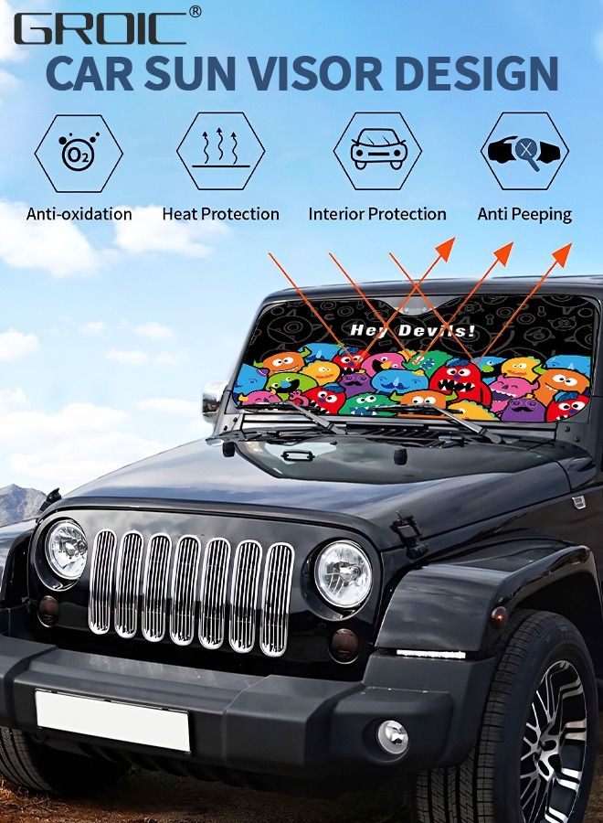 GROIC Car Windshield Sun Shade Blocks UV Rays Sun Visor Protector Accordion Folding Auto Sunshade for Car,Front Window Sun Shade Visor Shield Cover,Auto Parts  - Image 4