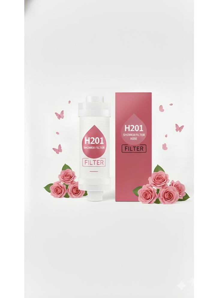 H201 Rose scented shower filter -Powered by Vitamin C - Water purifier with triple technology system - Ideal shower head filter for treating dry skin and hair loss
