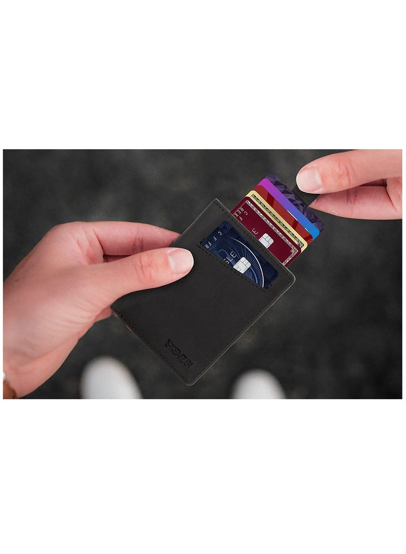 SKENZBI RFID  Leather Minimalist Bifold Wallet For Men Black - Image 5