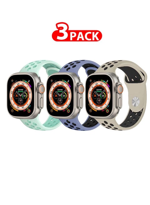 3 Pack For Apple Watch 49mm 45mm 44mm 42mm Silicone Sport Band Nike Strap Compatible With iWatch Series Ultra/8/7/SE/6/5/4/3/2/1