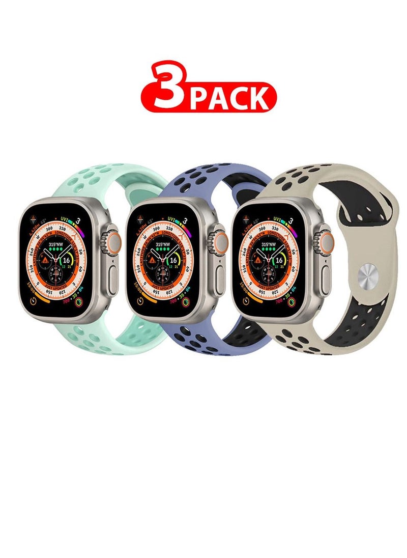 CATANES - 3 Pack For Apple Watch 49mm 45mm 44mm 42mm Silicone Sport Band Nike Strap Compatible With iWatch Series Ultra/8/7/SE/6/5/4/3/2/1 - Image 1