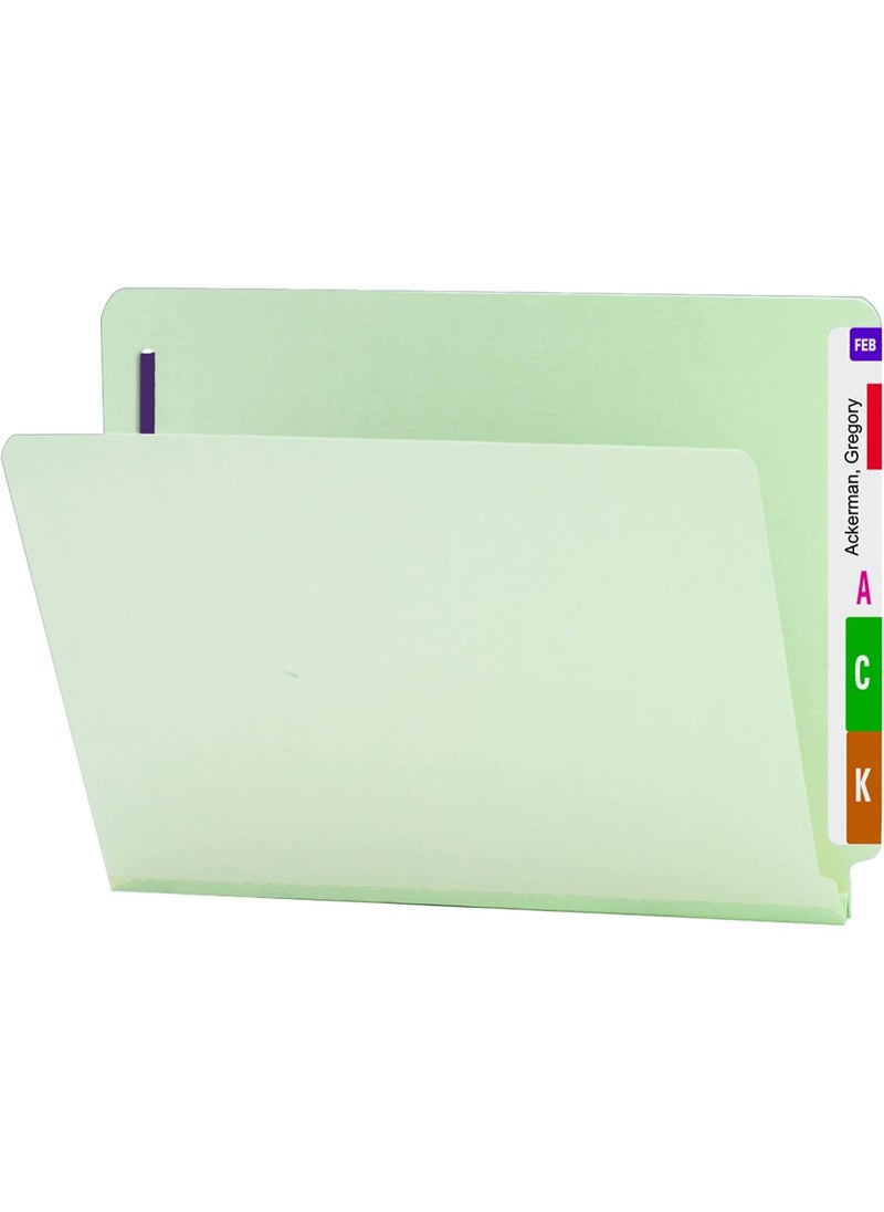Smead Smead End Tab Pressboard Fastener File Folder with SafeSHIELD Fasteners, 2 Fasteners, 1" Expansion, Letter Size, Gray/Green, 25 per Box (34705)  - Image 1