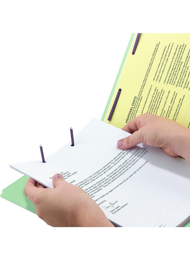 Smead Smead End Tab Pressboard Fastener File Folder with SafeSHIELD Fasteners, 2 Fasteners, 1" Expansion, Letter Size, Gray/Green, 25 per Box (34705)  - Image 3