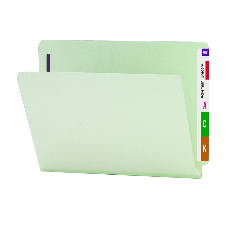 Smead End Tab Pressboard Fastener File Folder with SafeSHIELD Fasteners, 2 Fasteners, 1" Expansion, Letter Size, Gray/Green, 25 per Box (34705) - Image 1