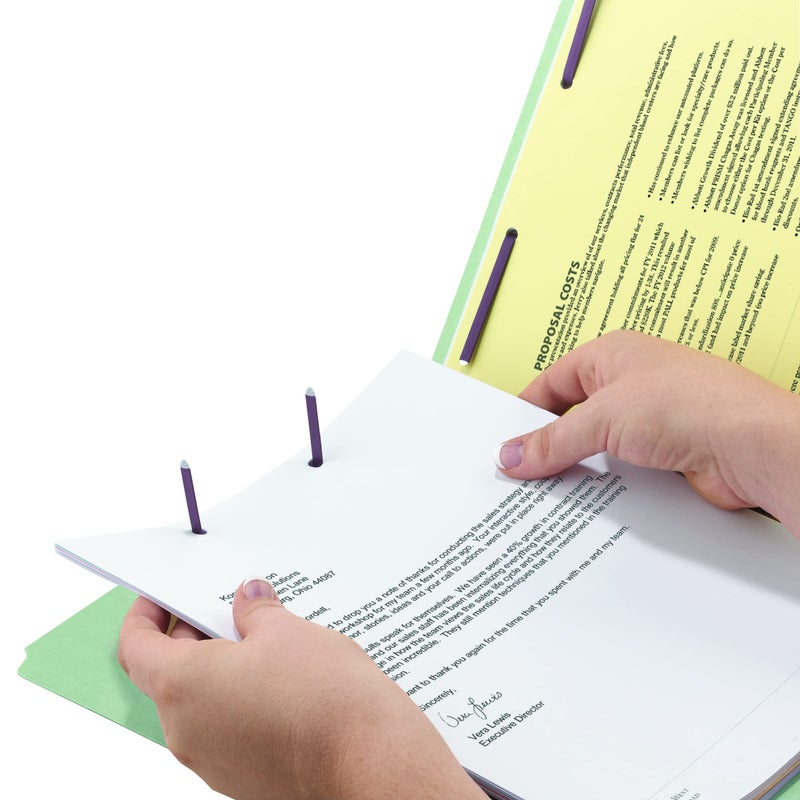 Smead End Tab Pressboard Fastener File Folder with SafeSHIELD Fasteners, 2 Fasteners, 1" Expansion, Letter Size, Gray/Green, 25 per Box (34705) - Image 4