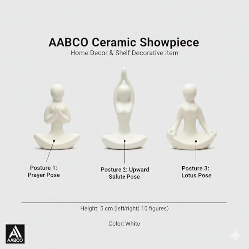 AABCO Ceramic Showpiece for Home Decor Showpiece, Posture Figure for Home Shelves Decorative Item (Yoga Lady), 5 cm , 10 cm, White - Image 3