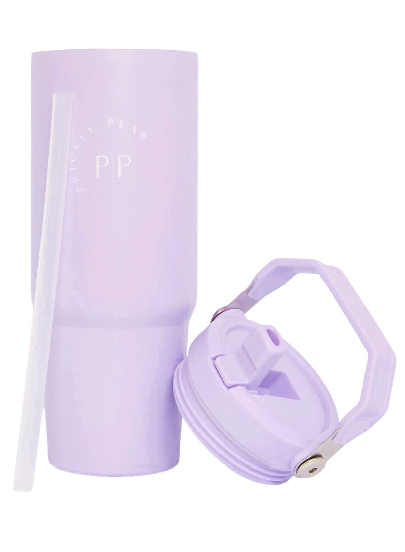 Prickly Pear Stainless Steel 30 Oz Hydrator Water Bottle 2.0 - Top Handle Lilac Logo - Image 1