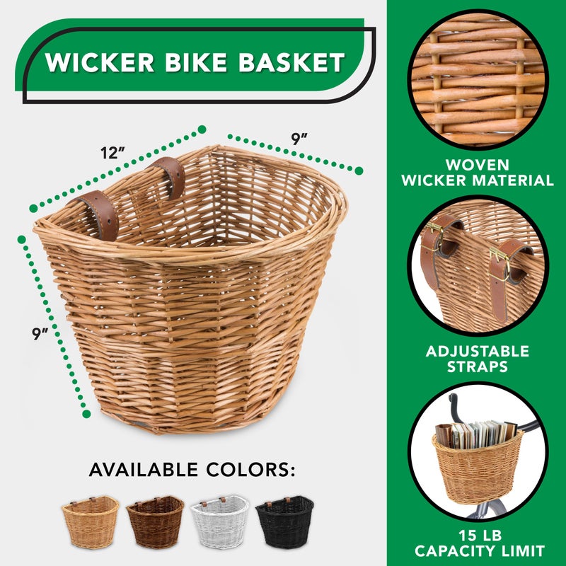 ProSource Wicker Bike Basket Front Cargo for Women and Men, Fits Most Bikes, Beach Cruiser, Stationary Bike, Ebike, Road Bike, Light Brown - Image 3