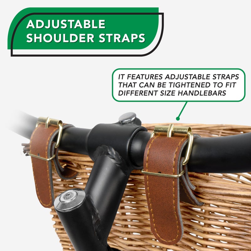 ProSource Wicker Bike Basket Front Cargo for Women and Men, Fits Most Bikes, Beach Cruiser, Stationary Bike, Ebike, Road Bike, Light Brown - Image 4